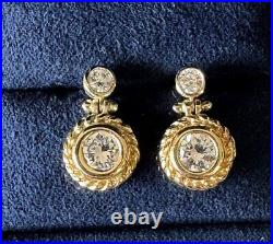 14k Yellow Gold Bezel Set Cubic Zirconia Dangle Drop Earrings 3.8 Grams