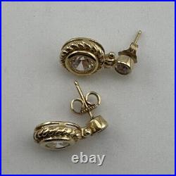 14k Yellow Gold Bezel Set Cubic Zirconia Dangle Drop Earrings 3.8 Grams