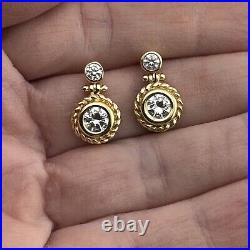 14k Yellow Gold Bezel Set Cubic Zirconia Dangle Drop Earrings 3.8 Grams