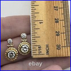 14k Yellow Gold Bezel Set Cubic Zirconia Dangle Drop Earrings 3.8 Grams