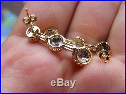 14k Yellow Gold Bezel Set Diamond Drop Dangle Flower Cluster Earrings Hinged