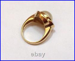 14k Yellow Gold Bezel Set Mabe Pearl Amethyst Flower Ring Size 8.25 Stunning
