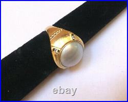 14k Yellow Gold Bezel Set Mabe Pearl Diamond Accents Ring Size 6 Stunning
