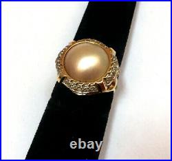 14k Yellow Gold Bezel Set Mabe Pearl Diamonds Ring Size 6 Stunning MUST SEE