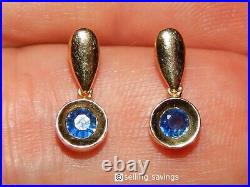 14k Yellow Gold Bezel Set Sapphire Drop Dangle Earrings 6/10th Inch Long