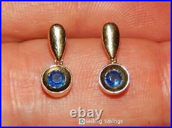 14k Yellow Gold Bezel Set Sapphire Drop Dangle Earrings 6/10th Inch Long