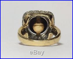 14k Yellow Gold Black Tahitian Pearl & Diamond Ring Matching Earrings Set Sz 7
