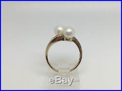 14k Yellow Gold Bypass Pearl Ring With Channel Set Diamond Accents Size 7