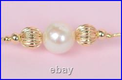 14k Yellow Gold Charming Genuine White Pearls Necklace, Bracelet, Earrings Set