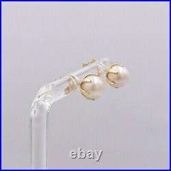 14k Yellow Gold Cultured Akoya Pearl Stud Earrings 6.2mm Vintage Prong Setting