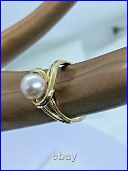 14k Yellow Gold Cultured Pearl Necklace 18, Ring size 9 and Dangle Earrings Set