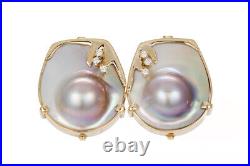 14k Yellow Gold Diamond & Mabe Pearl Jewelry Set Earrings & Pendant