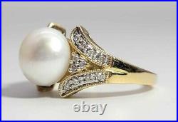 14k Yellow Gold, Diamond & Pearl Ring, Pendant & Earrings Set