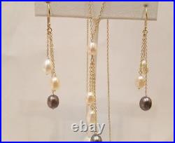 14k Yellow Gold Earring & Neckles Set 3 colors Pearls. 5×7 mm Pearls