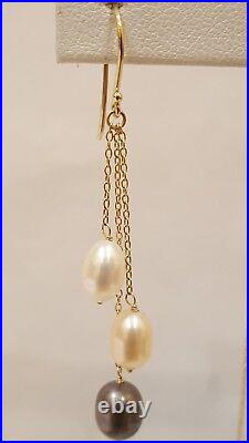 14k Yellow Gold Earring & Neckles Set 3 colors Pearls. 5×7 mm Pearls