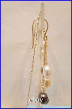 14k Yellow Gold Earring & Neckles Set 3 colors Pearls. 5×7 mm Pearls