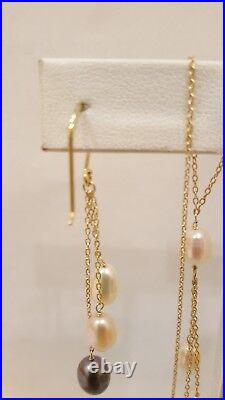 14k Yellow Gold Earring & Neckles Set 3 colors Pearls. 5×7 mm Pearls