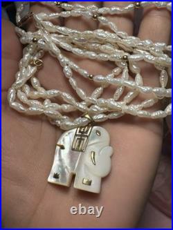 14k Yellow Gold Elephant Mother Pearl Necklace Bracelet Set Lot 3 Items 20.8G JM