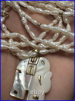 14k Yellow Gold Elephant Mother Pearl Necklace Bracelet Set Lot 3 Items 20.8G JM