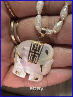 14k Yellow Gold Elephant Mother Pearl Necklace Bracelet Set Lot 3 Items 20.8G JM