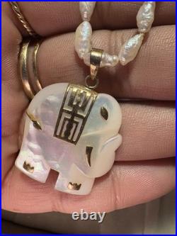 14k Yellow Gold Elephant Mother Pearl Necklace Bracelet Set Lot 3 Items 20.8G JM
