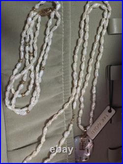 14k Yellow Gold Elephant Mother Pearl Necklace Bracelet Set Lot 3 Items 20.8G JM