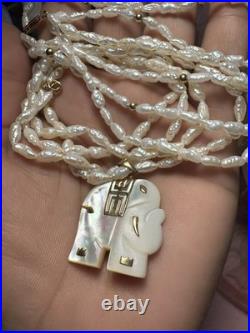 14k Yellow Gold Elephant Mother Pearl Necklace Bracelet Set Lot 3 Items 20.8G JM