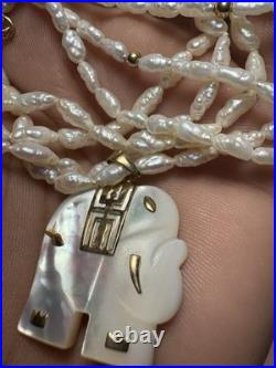 14k Yellow Gold Elephant Mother Pearl Necklace Bracelet Set Lot 3 Items 20.8G JM