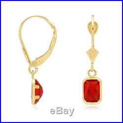 14k Yellow Gold Emerald Cut Bezel Set Birthstone Dangle Drop Leverback Earrings