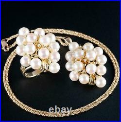 14k Yellow Gold Freshwater Cultured Pearl & Diamond Ring / Necklace Set. 24ctw