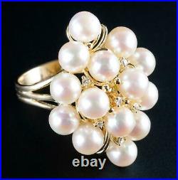 14k Yellow Gold Freshwater Cultured Pearl & Diamond Ring / Necklace Set. 24ctw