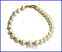 14k Yellow Gold & Freshwater Pearl 16.5 Necklace & 8 Bracelet Set