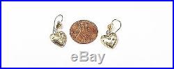 14k Yellow Gold Genuine Double Heart Drop Dangle Design Hoop Latch Earrings Set