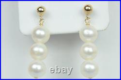 14k Yellow Gold Genuine White Pearls 3pcs Set Necklace, Bracelet, Earrings