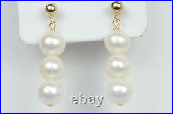 14k Yellow Gold Genuine White Pearls 3pcs Set Necklace, Bracelet, Earrings