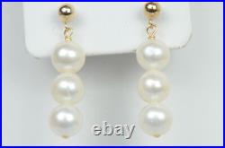 14k Yellow Gold Genuine White Pearls 3pcs Set Necklace, Bracelet, Earrings