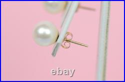 14k Yellow Gold Genuine White Pearls 3pcs Set Necklace, Bracelet, Earrings