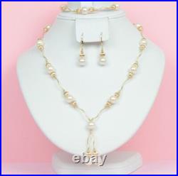 14k Yellow Gold Genuine White Pearls 3pcs Women SetNecklace, Bracelet, Earrings 14k Yellow Gold Genuine White Pearls 3pcs Women SetNecklace, Bracelet, Earrings