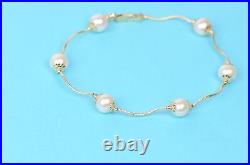 14k Yellow Gold Genuine White Pearls 3pcs Women SetNecklace, Bracelet, Earrings