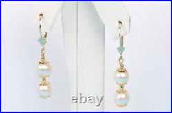 14k Yellow Gold Genuine White Pearls 3pcs Women SetNecklace, Bracelet, Earrings