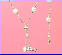 14k Yellow Gold Genuine White Pearls 3pcs Women SetNecklace, Bracelet, Earrings