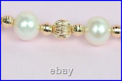 14k Yellow Gold Genuine White Pearls3pcs Set Necklace, Bracelet, Earrings