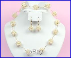 14k Yellow Gold Genuine dyed Pearl Jewelry set (necklace, bracelet, earrings)