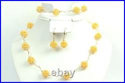 14k Yellow Gold Genuine dyed Pearl Jewelry set (necklace, bracelet, earrings)