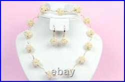 14k Yellow Gold Genuine dyed Pearl Jewelry set (necklace, bracelet, earrings)