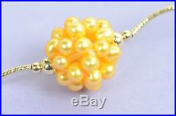 14k Yellow Gold Genuine dyed Pearl Jewelry set (necklace, bracelet, earrings)