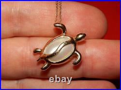 14k Yellow Gold Hawaiian Mother Of Pearl Large Turtle Pendant Necklace Set