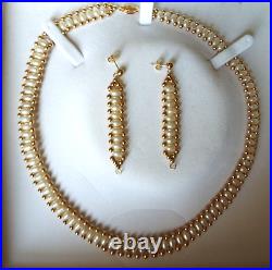 14k Yellow Gold Jewelry Set Cultured Freshwater Pearl Beaded Necklace & Earrings