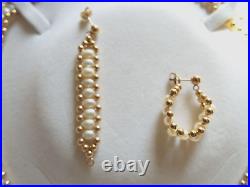 14k Yellow Gold Jewelry Set Cultured Freshwater Pearl Beaded Necklace & Earrings