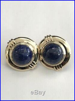 14k Yellow Gold Lapis Lazuli Round Bead Chain Necklace & Earrings Set
